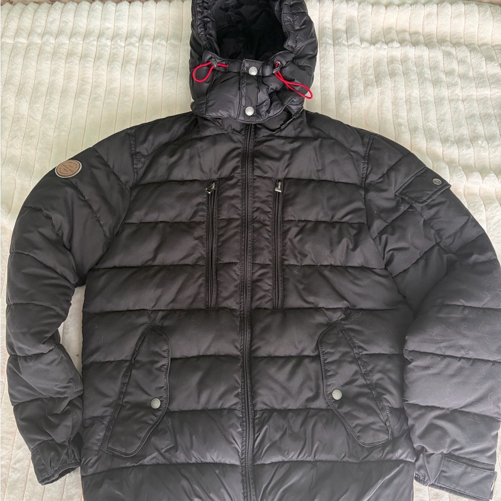 Jack & Jones Dark Puffer Jacket with Red Lining